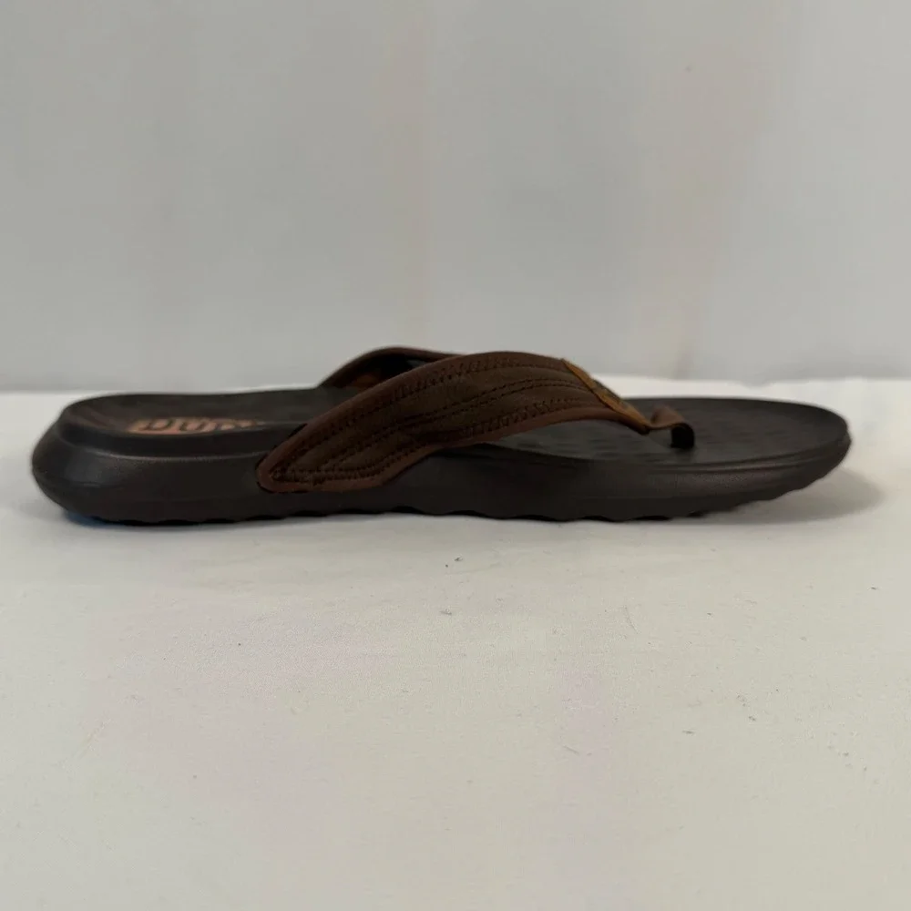 Hey Dude Myers Flip Flops Classic Thong Sandals Mens M8 Brown‎ Leather Strap